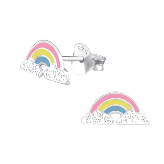 Zilveren Regenboog Oorbellen- Aramat Jewels® - Kindercollectie - Oorbellen - Regenboog & Glitter - Trendy Zilver - Emaille Kleurrijk - Hip Cadeau