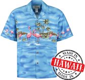 Hawaii Blouse - Shirt - Hemd - 100% Katoen - Overhemd Heren Korte Mouw - Made in Hawaii "Flamingo in het Water" Maat S