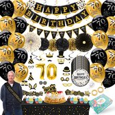Celejoy® 70 Jaar 92-Delig Zwart & Goud Verjaardags feestpakket - Ballonnen, Slingers & Taarttopper - Voor Jongens, Meisjes - Ultieme Feestdecoratie