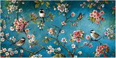Allernieuwste.nl® Canvas Schilderij Blossom - Blauw Bloemen & Vogels - Realistisch - Poster - 60 x 120 cm - Kleur