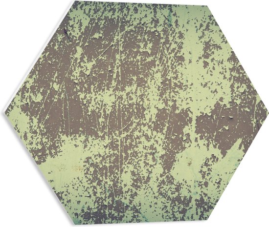 PVC Schuimplaat Hexagon - Bruin met Groene Textuur op Muur - 50x43.5 cm Foto op Hexagon (Met Ophangsysteem)