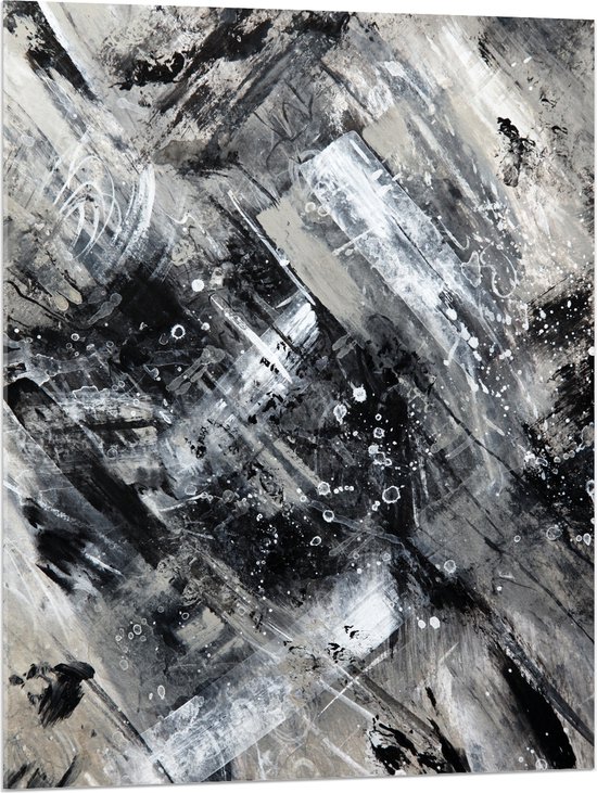 Acrylglas - Abstracte Verfmix van Zwart en Wit Tinten - 75x100 cm Foto op Acrylglas (Wanddecoratie op Acrylaat)