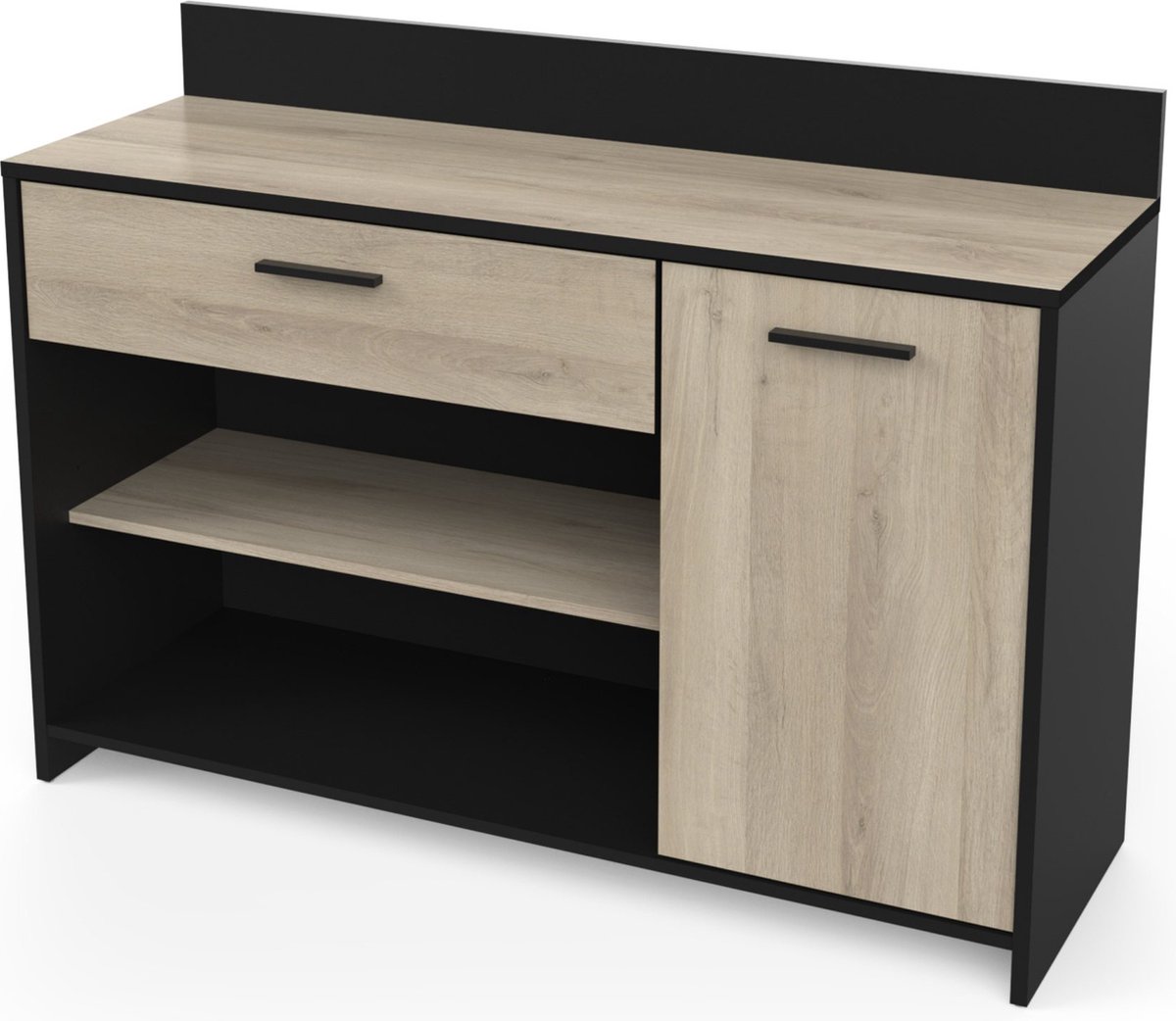 Microgolfkast Romanie-Kronberg Eik/matzwart - CBA - Keuken Magnetronkast - Zwart - Melamine; Spaanplaat