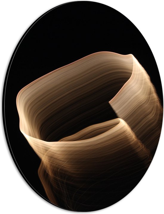 Dibond Ovaal - Beige en Bruine Abstracte Strepen tegen Zwarte Achtergrond - 21x28 cm Foto op Ovaal (Met Ophangsysteem)