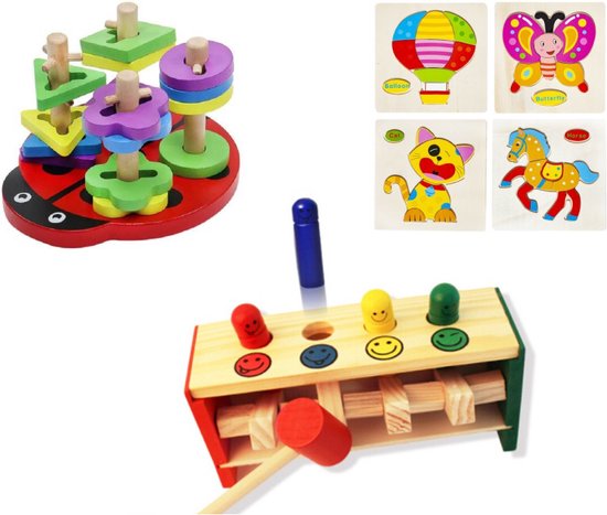 Jouets Éducatif en Houten Speelgoed Montessori - Moûlage de formes de  puzzle 3 en 1