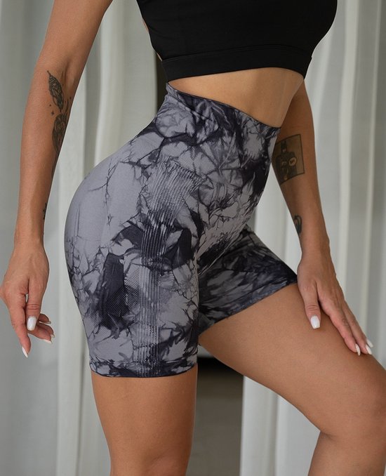 Wow Peach - Marble Legging Short - Sport Shorts - Butt Lifting - Fitness - Sport - TikTok Legging - Grijs/Zwart - Maat: Medium van Wow Peach — afbeelding 5