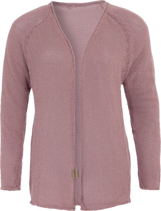 Knit Factory Jasmin Kort Gebreid Dames Vest - Lente & zomer vest - Dames cardigan gemaakt uit 80% gerecycled katoen - Oud Roze - 36/38