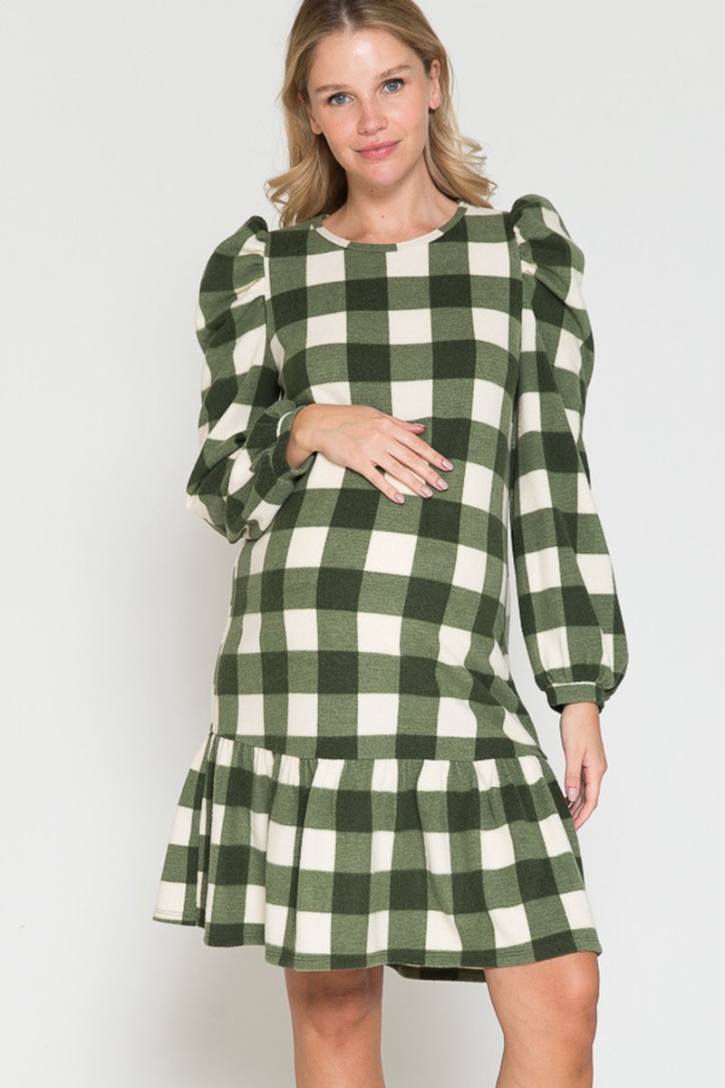 Midi jurk met ruitjesprint groen, Maat: XL