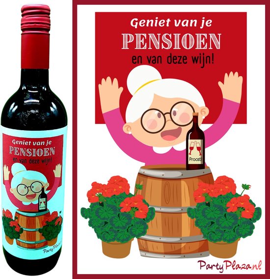 Wijnetiket Pensioen vrouw - Wijnlabel voor collega met pensioen - Etiket voor wijnfles - Wijn Cadeau voor Pensionado