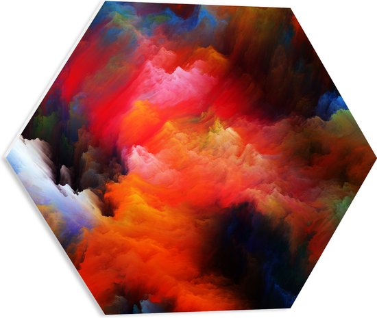 PVC Schuimplaat Hexagon - Wolken van Verschillende Kleuren van de Regenboog - 50x43.5 cm Foto op Hexagon (Met Ophangsysteem)