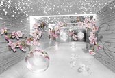 Fotobehang Snow Flowers And Silver Spheres | XXXL - 416cm x 254cm | 130g/m2 Vlies