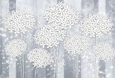 Fotobehang Pattern Flowers White Grey | XXL - 312cm x 219cm | 130g/m2 Vlies