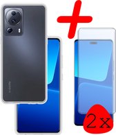 Hoes Geschikt voor Xiaomi 13 Lite Hoesje Siliconen Back Cover Case Met 2x Screenprotector - Hoesje Geschikt voor Xiaomi 13 Lite Hoes Cover Hoesje - Transparant
