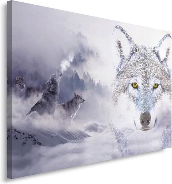 Amerika geleidelijk AIDS Schilderij - Wolven in de sneeuw, op jacht | bol.com