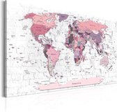 Schilderij - Wereldkaart , Roze grenzen