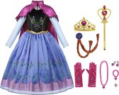 Prinsessenjurk meisje - Prinsessen speelgoed - verkleedkleding meisje - Het Betere Merk - Lange roze cape - Maat 134/140 (140) - Carnavalskleding - Kroon - Toverstaf - Juwelenset - prinsessen handschoenen - Verkleedkleren - Kleed