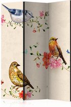 Vouwscherm - Lied van vogels 135x172cm, gemonteerd geleverd, dubbelzijdig geprint  (kamerscherm)