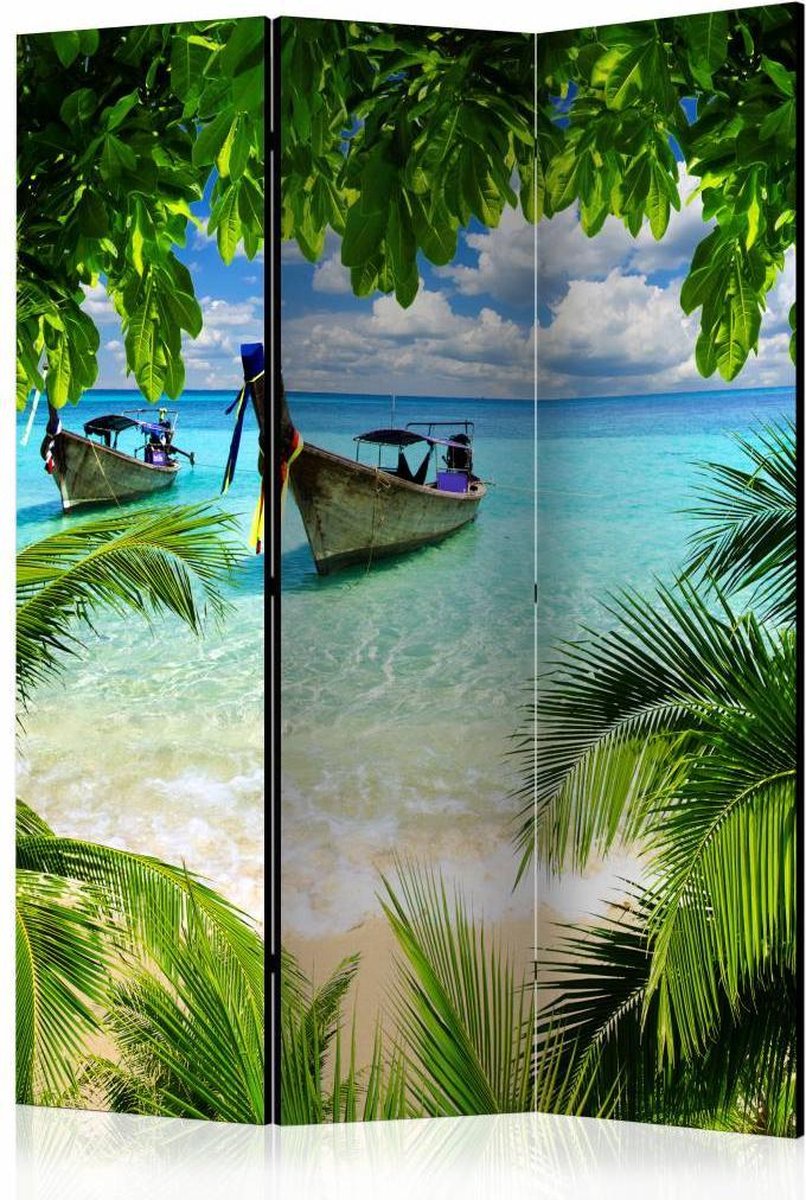 Vouwscherm - Tropisch paradijs 135x172cm , gemonteerd geleverd (kamerscherm) dubbelzijdig geprint