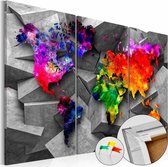 Afbeelding op kurk - Wereldkaart Op Abstracte Achtergrond, Multikleur , 3luik