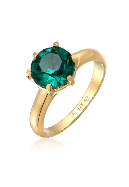 Elli Ring Dames eenzaam Elegant met kristal groen in 925 sterling zilver verguld