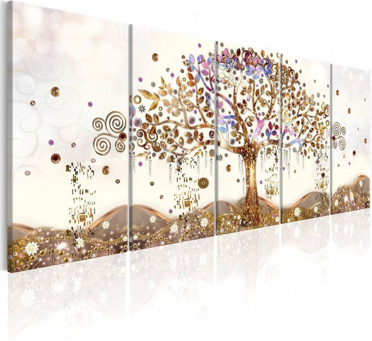 karo-art Schilderij - Betoverende Boom , 5 luik Multikleur