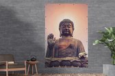 Tuinposter - Boeddha - Meditatie - Zon - Natuur - Tuin decoratie - Tuindoeken voor buiten - Schuttingdoek - 120x180 cm
