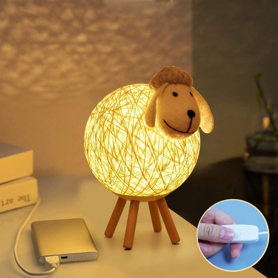 Lampe de chevet (ou bureau) en bois avec dessin d'animaux pour enfant