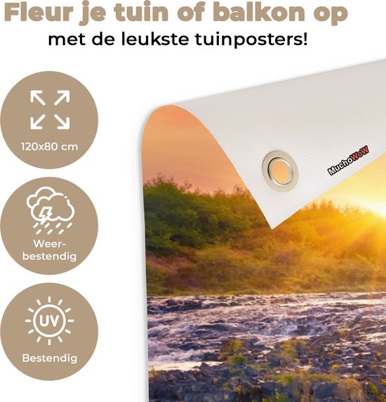 Affiche de jardin - Toile de jardin - Affiches de jardin extérieur - Cascade - Plantes - Mousse - Paysage - Coucher de soleil - Rocher - Posters de jardin cm - Jardin