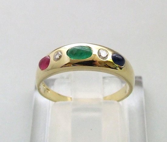 Super bol.com | Gouden ring met briljant, smaragd, robijn en saffier KJ-11