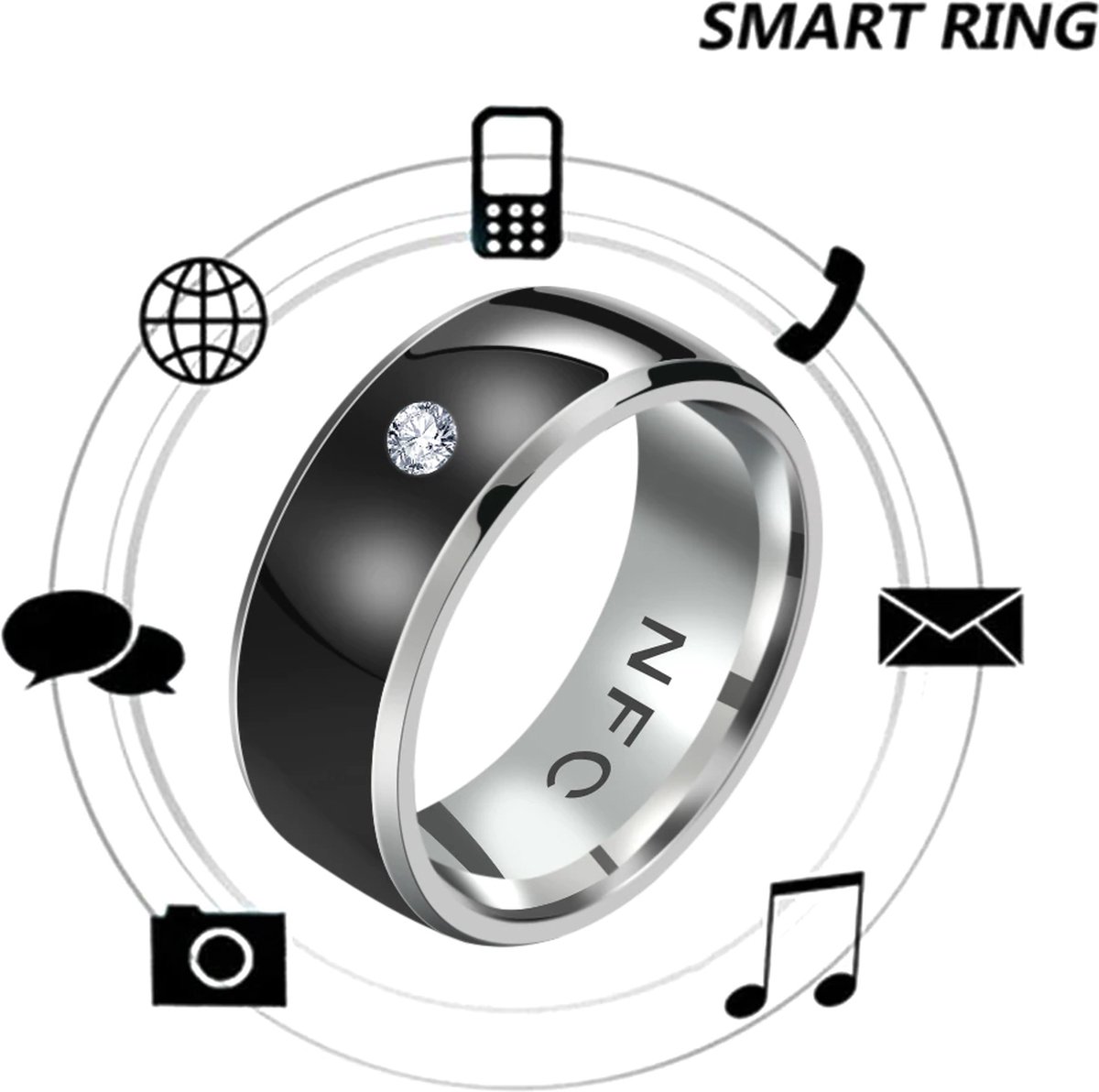 nfc - smart ring - Zwart maat 13