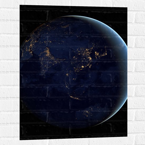 Muursticker - Azië op de Wereldbol vanuit het Heelal - 60x80 cm Foto op Muursticker
