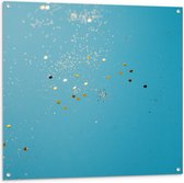 Tuinposter – Gouden Glitters in Blauw Water - 100x100 cm Foto op Tuinposter (wanddecoratie voor buiten en binnen)