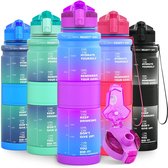 Gourde, Tritan, sans BPA, pour enfants, 1 l / 500 ml, convient aux boissons gazeuses, étanche, gourde de sport avec marqueurs de temps et insert de fruits, pour l'école, le vélo, le fitness, la gym, outdoor