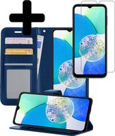 Hoesje Geschikt voor Samsung A14 Hoesje Book Case Hoes Wallet Cover Met Screenprotector - Hoes Geschikt voor Samsung Galaxy A14 Hoesje Bookcase Hoes - Donkerblauw