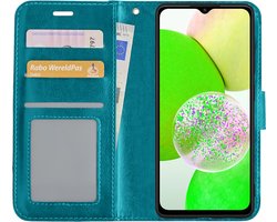 Hoesje Met Pasjeshouder - Geschikt voor Samsung Galaxy A14 - Luxe Bookcase Portemonee - Flip Case - Kunstleer Book Case - Flipcase - Book Cover - Walletcase - Portemonneehoes - Turquoise
