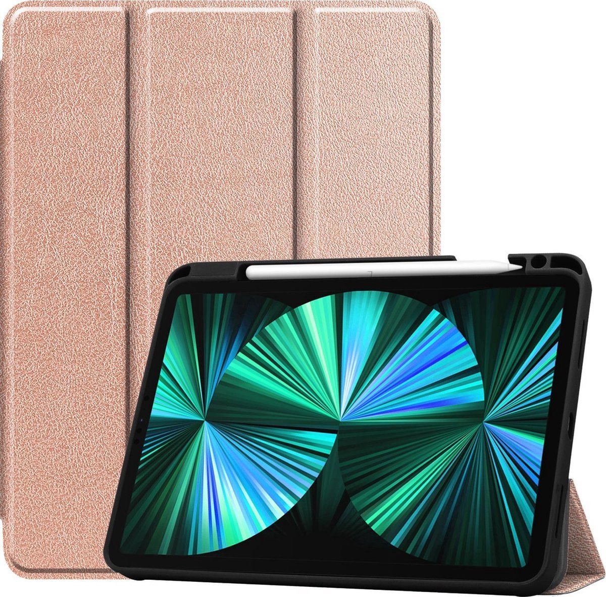 Hoesje Geschikt voor iPad Pro 2021 (12,9 inch) Hoes Case Tablet Hoesje Tri-fold Met Uitsparing Geschikt voor Apple Pencil - Hoes Geschikt voor iPad Pro 12,9 inch (2021) Hoesje Hard Cover Bookcase Hoes - Rosé goud