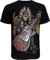 Skull Rock Guitar Metal T-Shirt Zwart