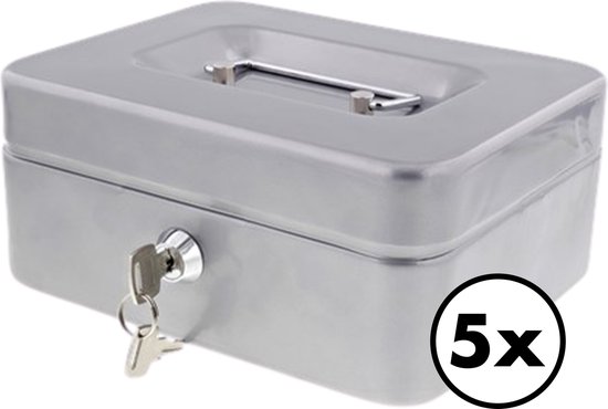 Kleine geldcassette, zilverkleurig, kleine kluis, 11,5 x 8,5 x 5,8 cm, metalen sluitvak, spaarpot met toetsenblokkering, geldcassette afsluitbaar met sleutel, portemonnee, kassa met 2 sleutels, zilver