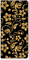 Bookcase Cadeau voor Oma Geschikt voor Samsung Galaxy A34 Telefoonhoesje Gouden Bloemen