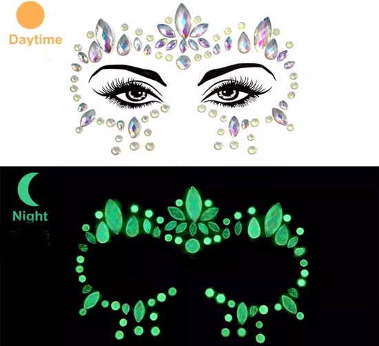 Akyol - gezicht tattoo – gezichtsteentjes - glow in the dark - halloween stickers - festival - bohemian -gezichts tattoe - glow in the dark gezicht - bohemian tattoo - feest -carnaval - halloween – festival – sticker - stickervel – decoratie