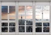 Fotobehang - Vlies Behang - 3D Uitzicht op New York Stad door het Raam - 152,5 x 104 cm