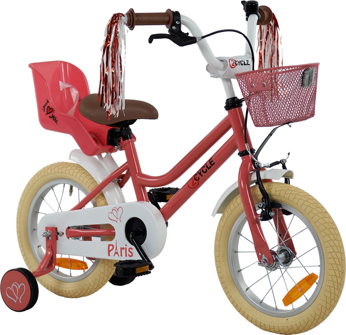 2Cycle Paris - Kinderfiets - 14 inch - Roze-Wit - met Poppenzitje 2 Cycle Zeemeermin - Kinderfiets - 14 inch - Meisjesfiets - 14 inch fiets