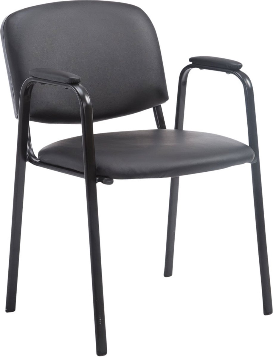 Bezoekersstoel - Eetkamerstoel - Gerolt - Black Faux Leather - zwart frame - comfortabel - modern design - set van 1 - Zithoogte 47 cm - Deluxe