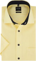OLYMP Luxor modern fit overhemd - korte mouw - geel structuur (contrast) - Strijkvrij - Boordmaat: 39