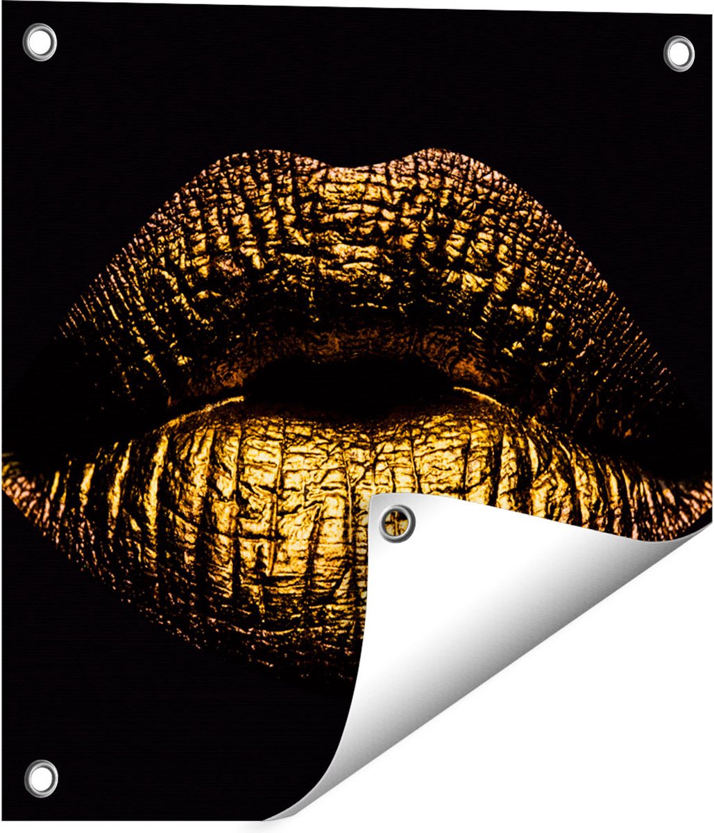 Gards Tuinposter Gouden Lippen - 40x40 cm - Tuindoek - Tuindecoratie - Wanddecoratie buiten - Tuinschilderij Multikleur