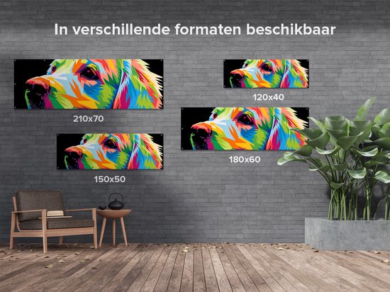 Gards Affiche jardin Chien Coloré - Abstrait - 210x70 cm - Toile jardin - Décoration de jardin - Décoration murale extérieur - Tableau jardin