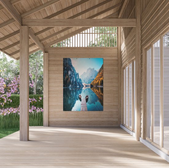 Gards Tuinposter Twee Bootjes op het Meer in de Bergen - 120x160 cm - Tuindoek - Tuindecoratie - Wanddecoratie buiten - Tuinschilderij
