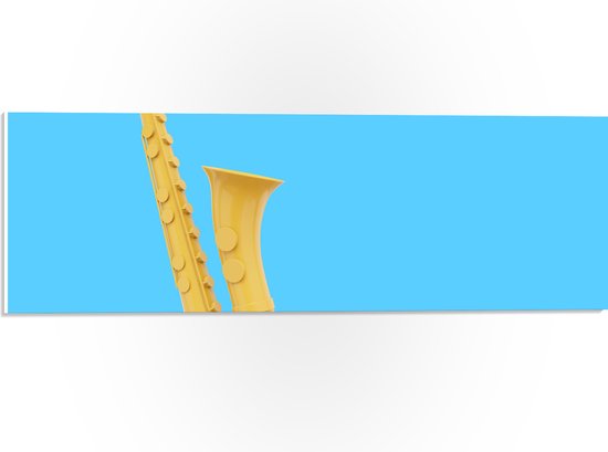 PVC Schuimplaat - Gele Saxofoon tegen Blauwe Achtergrond - 60x20 cm Foto op PVC Schuimplaat (Met Ophangsysteem)