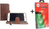 Apple iPhone 7 Plus/8 Plus Bronzed Brown Leren Rits Portemonnee Hoesje + Screenprotector / Tempered Glass