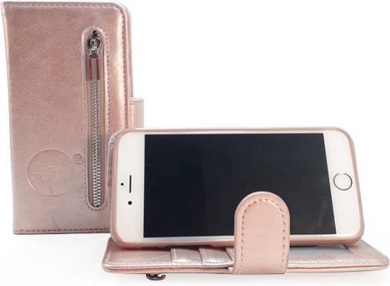Apple iPhone 6 Plus/6s Plus - Rosé Gold Rits Portemonnee Hoesje - Lederen | bol.com